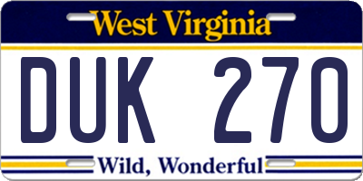 WV license plate DUK270