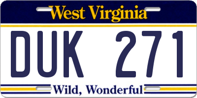 WV license plate DUK271
