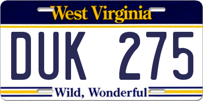 WV license plate DUK275