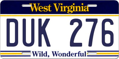 WV license plate DUK276