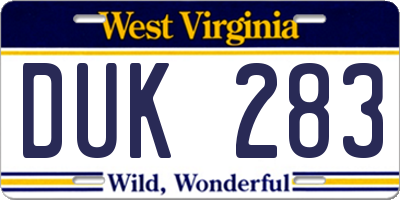 WV license plate DUK283
