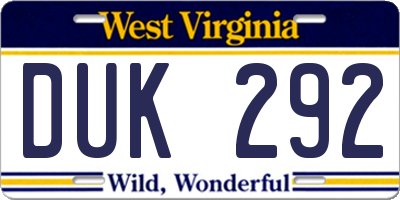 WV license plate DUK292