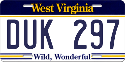 WV license plate DUK297