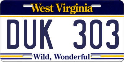WV license plate DUK303