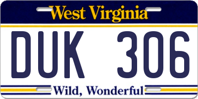 WV license plate DUK306