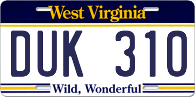 WV license plate DUK310