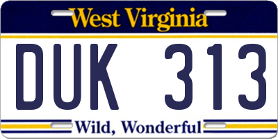 WV license plate DUK313