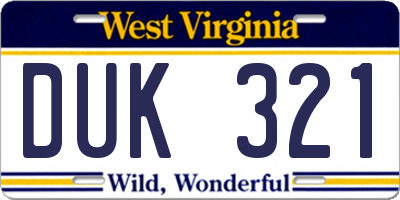 WV license plate DUK321