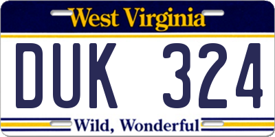 WV license plate DUK324