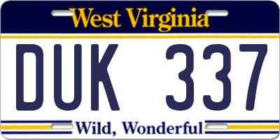 WV license plate DUK337