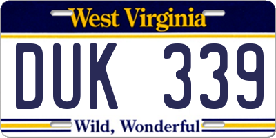 WV license plate DUK339