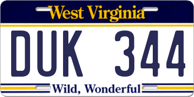 WV license plate DUK344