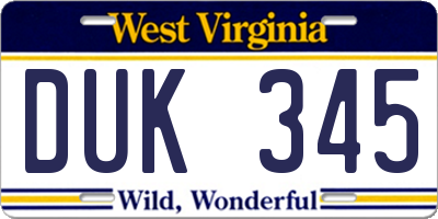 WV license plate DUK345