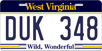 WV license plate DUK348