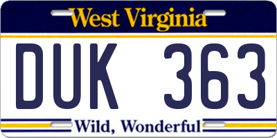 WV license plate DUK363