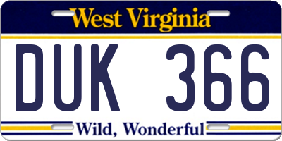 WV license plate DUK366