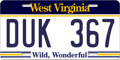 WV license plate DUK367