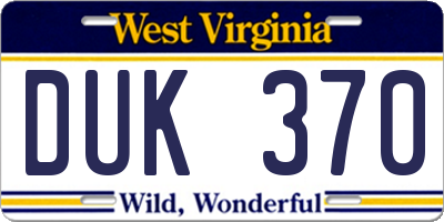 WV license plate DUK370