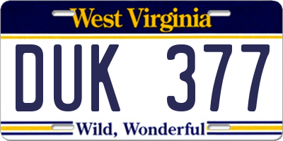 WV license plate DUK377