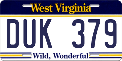 WV license plate DUK379