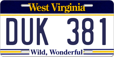 WV license plate DUK381