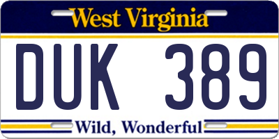 WV license plate DUK389