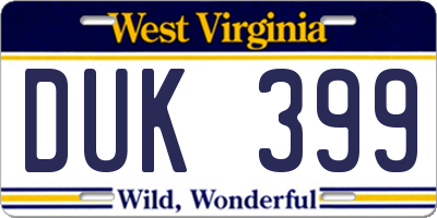 WV license plate DUK399