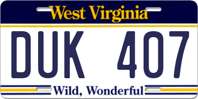 WV license plate DUK407