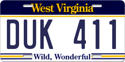 WV license plate DUK411