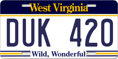 WV license plate DUK420