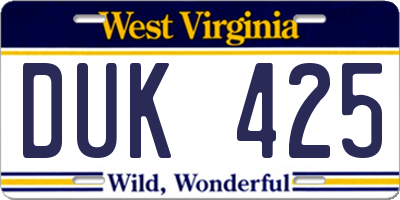 WV license plate DUK425