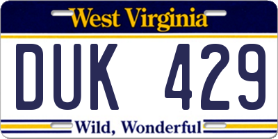 WV license plate DUK429