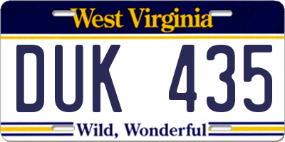 WV license plate DUK435