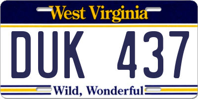 WV license plate DUK437