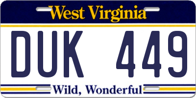 WV license plate DUK449