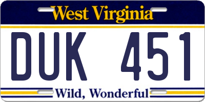 WV license plate DUK451