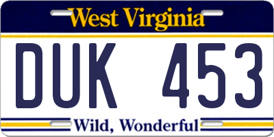 WV license plate DUK453