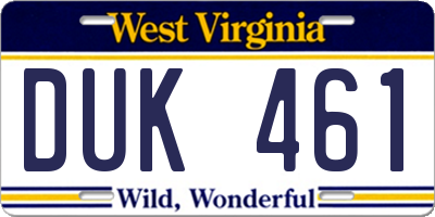 WV license plate DUK461