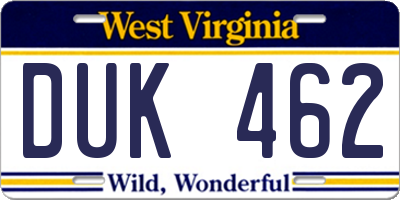 WV license plate DUK462