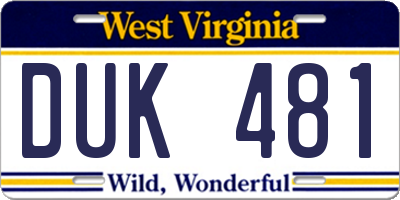 WV license plate DUK481