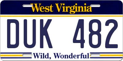 WV license plate DUK482
