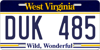 WV license plate DUK485
