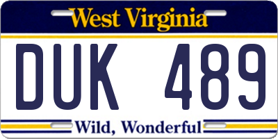 WV license plate DUK489