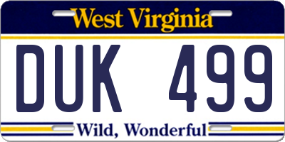 WV license plate DUK499