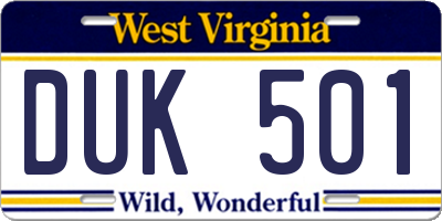 WV license plate DUK501