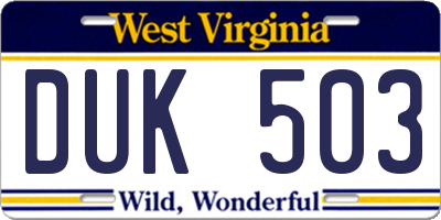 WV license plate DUK503