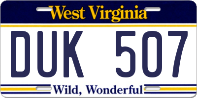 WV license plate DUK507