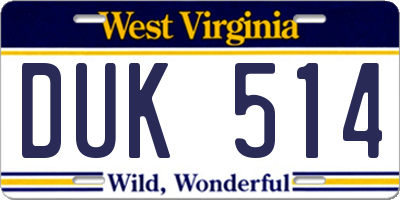 WV license plate DUK514