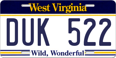 WV license plate DUK522