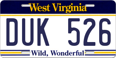 WV license plate DUK526